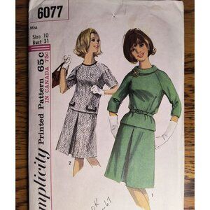 Simplicity 6077 Vintage 1965 Sewing Pattern Misses Two-Piece Dress Size 10